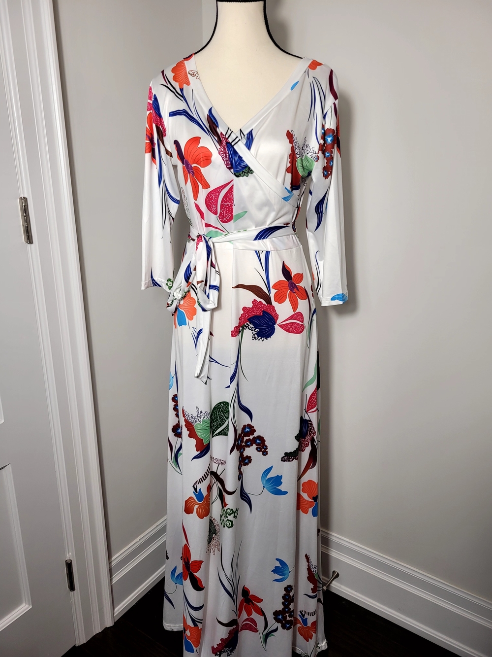 White Floral Wrap Maxi Dress - Colorful Print - Picture 9 of 9